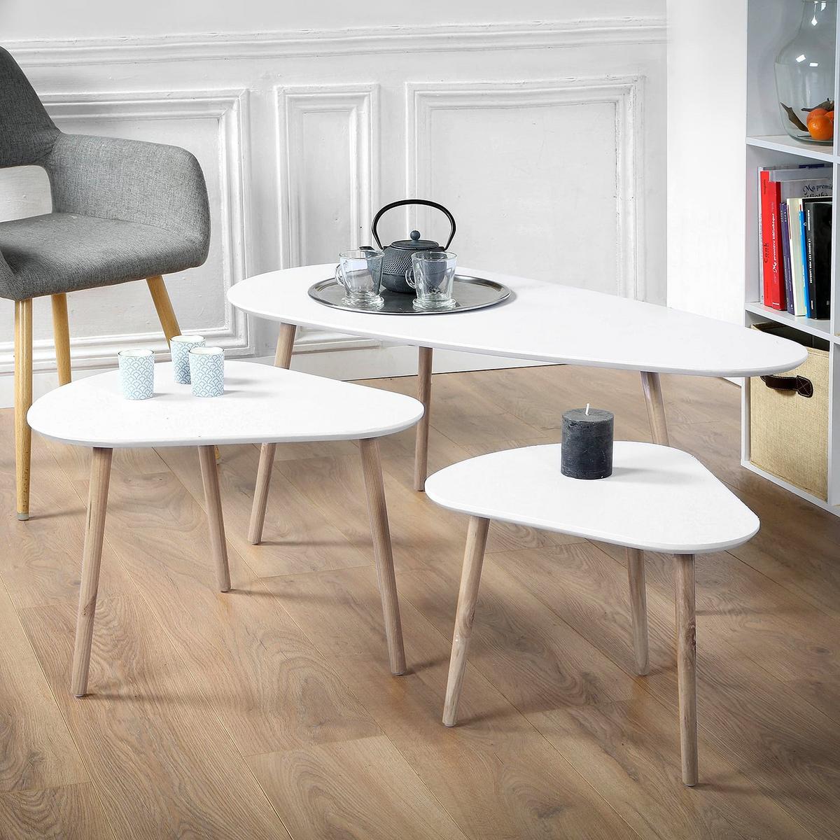 BEISTELLTISCH in weiß und in Holzoptik - 3er set - 103/50/42 cm - Weiß, Holzwerkstoff (56/50/42cm) - Calicosy