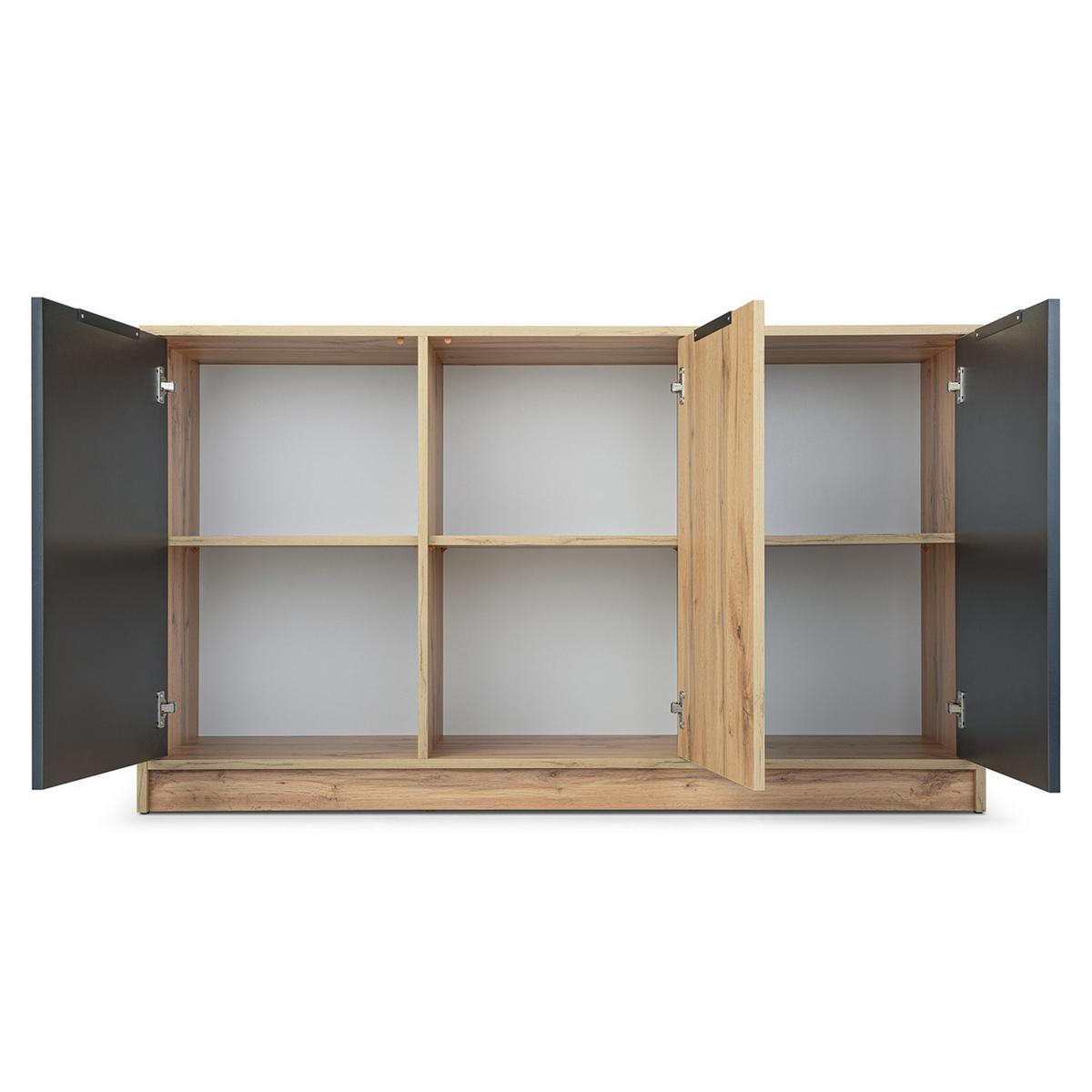 KOMMODE GAREN 138/81/41cm mit Schubladen 3 Türen Eiche Wotan - Eiche Wotan/Schwarz, Holzwerkstoff (138/81/41cm) - MASSENO