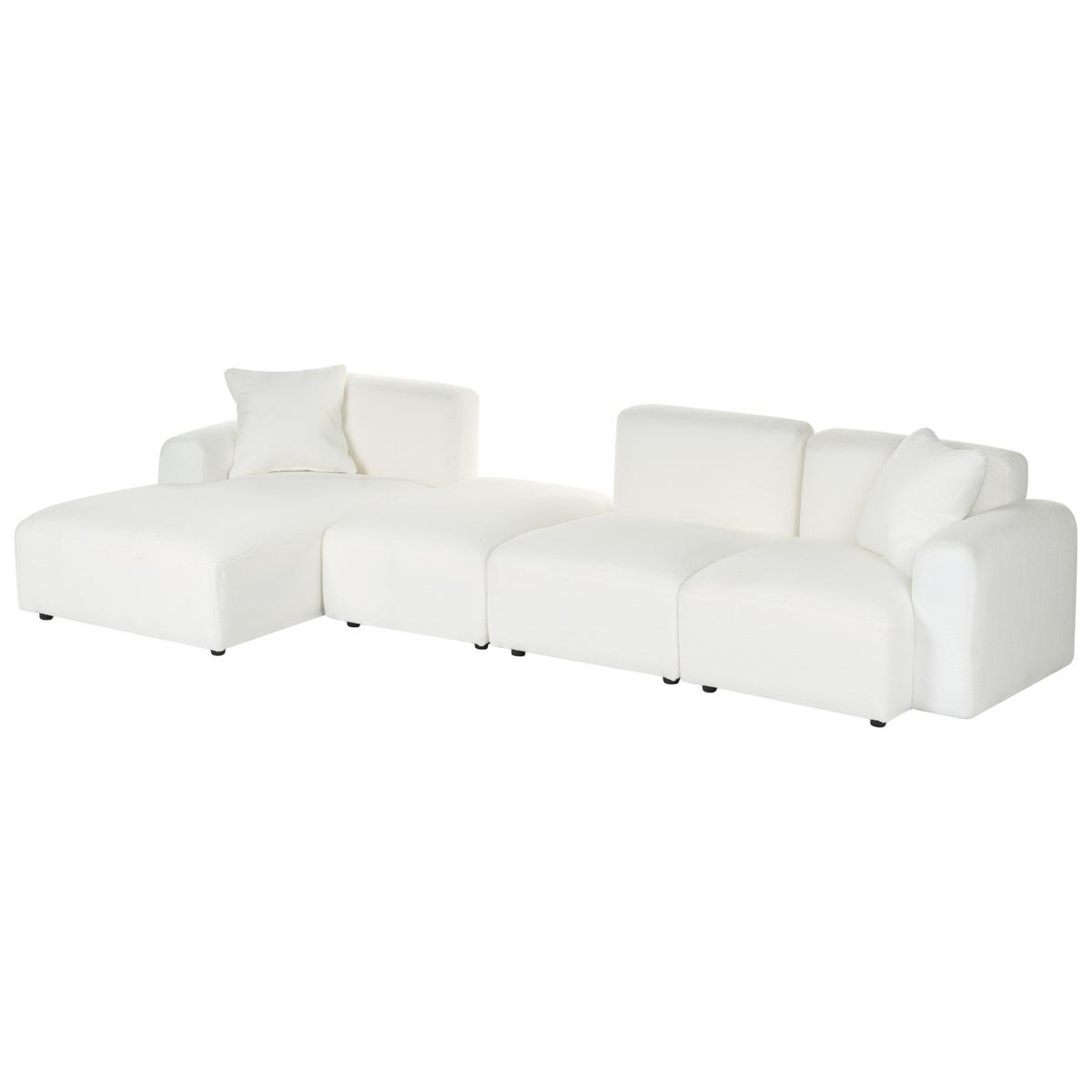 ECKSOFA Modul 3-Sitzer Bouclé Weiß mit Ottomane rechtsseitig Hede - Weiß, Textil (244/92cm) - Beliani