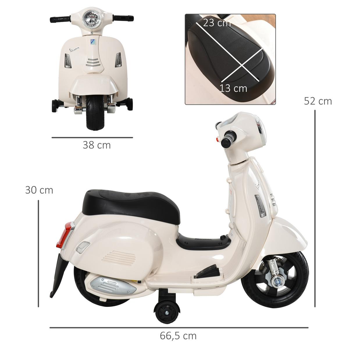 VESPA Elektromotorrad Kindermotorrad Elektrofahrzeuge 1,5 bis 3 Jahren Weiß - Weiß, Metall (66.5/38/52cm) - HOMCOM