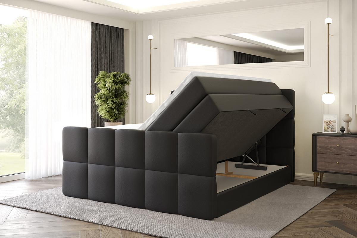 BOXSPRINGBETT mit Matratze und Lattenrost - LIRO-Z KING-120x200 - Schwarz Kunstleder - Schwarz, Holzwerkstoff (120/200cm) - ALTDECOR