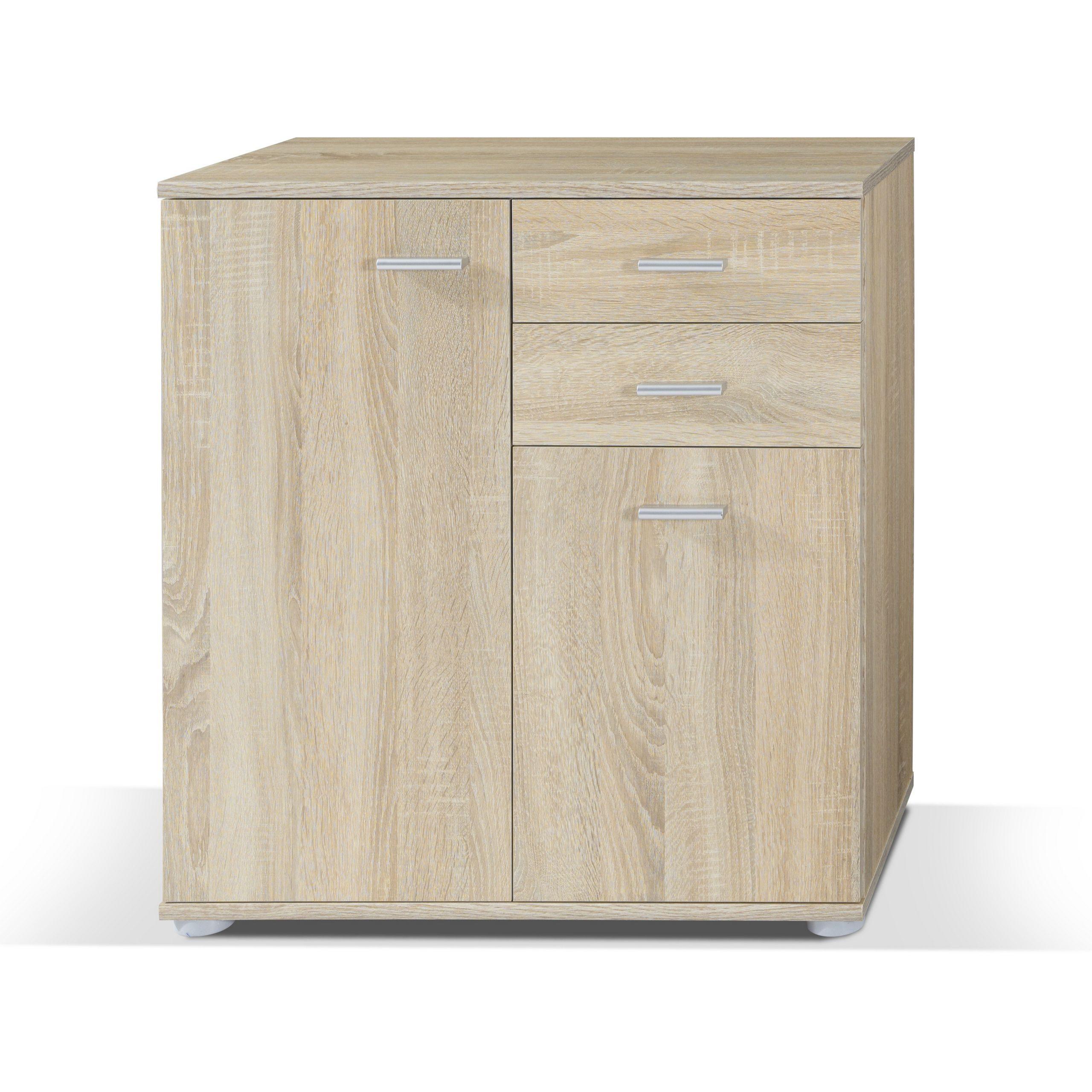 KOMMODE MICHELE 71/75/35 cm mit 2 Schubladen 2 Türen Sonoma Eiche - Sonoma Eiche, Holzwerkstoff (71/75/35cm) - MASSENO