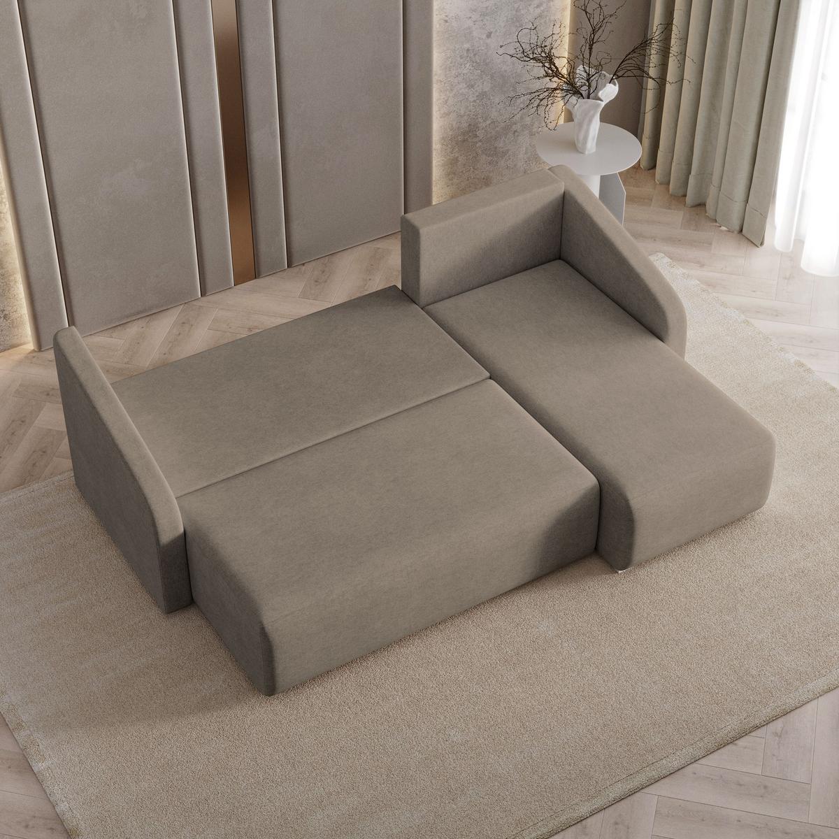ECKSOFA MARELLO Braun Geflochtener Stoff mit Schlaffunktion - Braun, Holz (220/143cm) - MASSENO