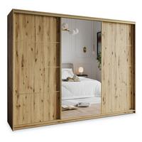 SCHWEBETÜRENSCHRANK VARO 270/205/60 cm 3-türig mit Spiegel Eiche Artisan - Eiche Artisan, Holzwerkstoff (270/205/60cm) - MASSENO
