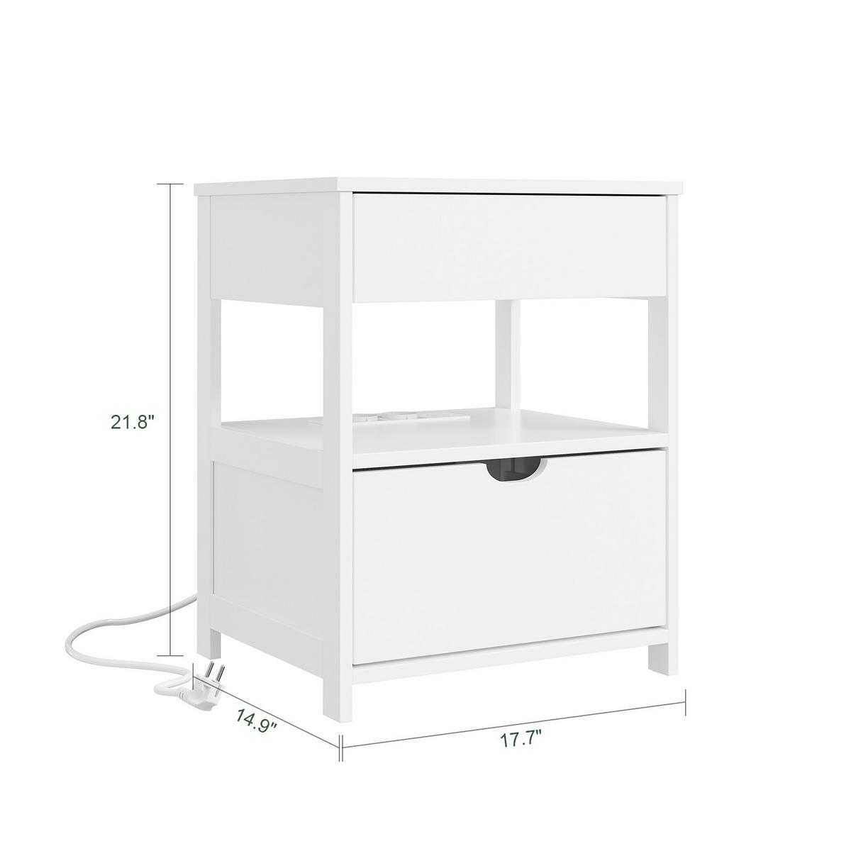 NACHTTISCH mit Ladefunktion FRG258-II-E-W - Ahornfarben, Fell (45/55/38cm) - SoBuy