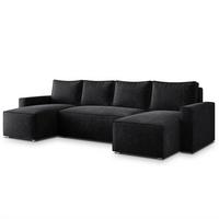 WOHNLANDSCHAFT ASPRA LM Schwarz Chenille mit Schlaffunktion - Schwarz, Holz (295/85/140cm) - MASSENO