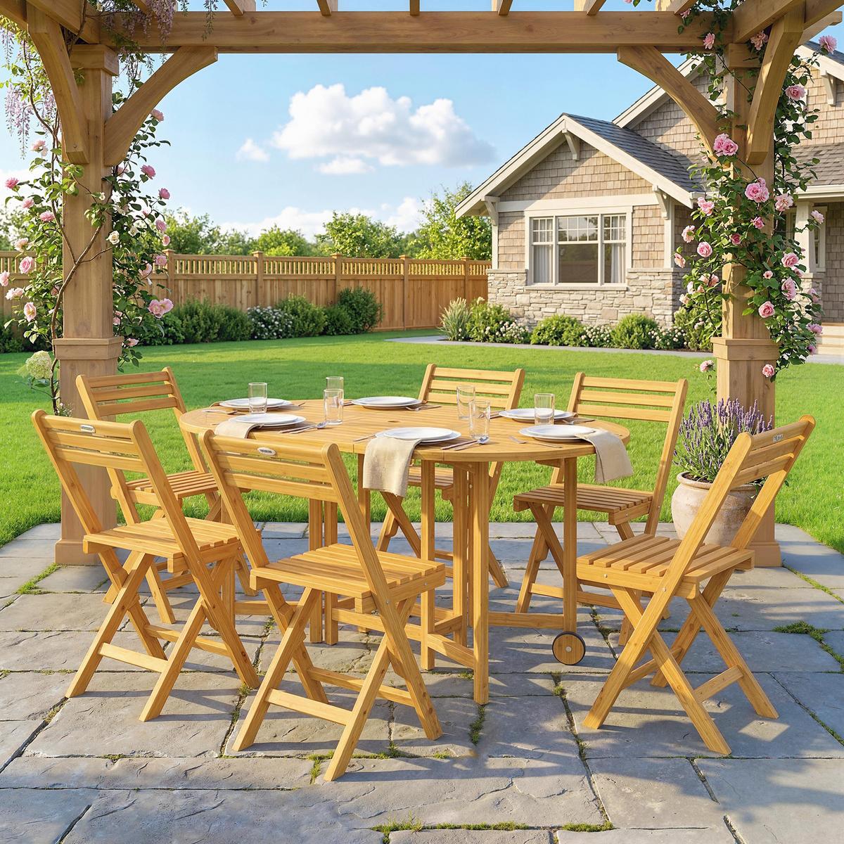 OUTDOOR-ESSGRUPPE 7er Set Akazienholz Naturholz - Akaziefarben, Holz - Outsunny