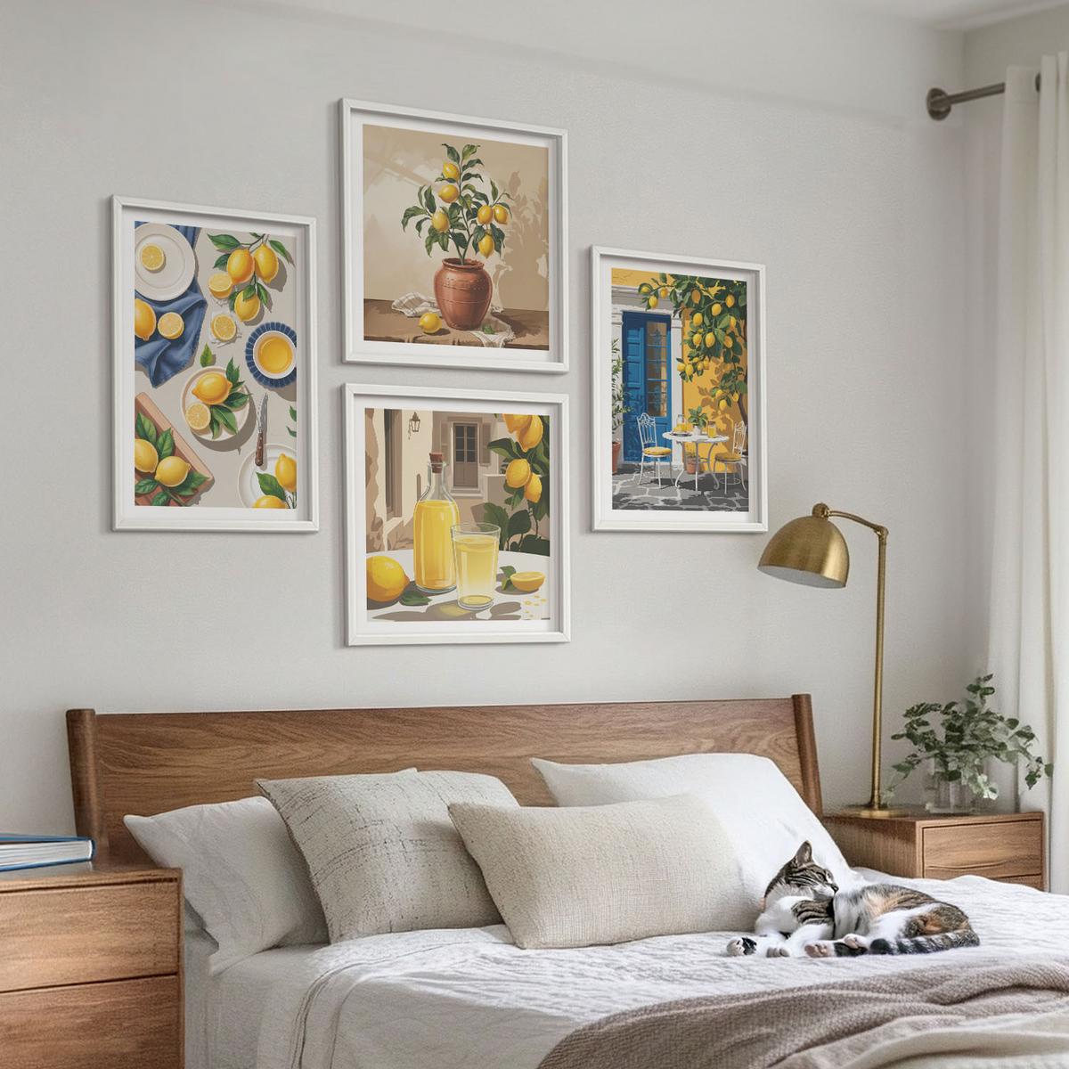BILDER SET 4er Set - 50x50 cm & 40x60 cm Weißer Rahmen - Zitronengarten mit Getränken - Weiß, Kunststoff (50/50cm) - TULUP