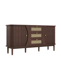 SIDEBOARD Walnuss Optik mit Rattan Schubladen und Schiebetüren - Walnussfarben, Naturmaterialien/Holzwerkstoff (140/73/40cm) - Urban Meuble