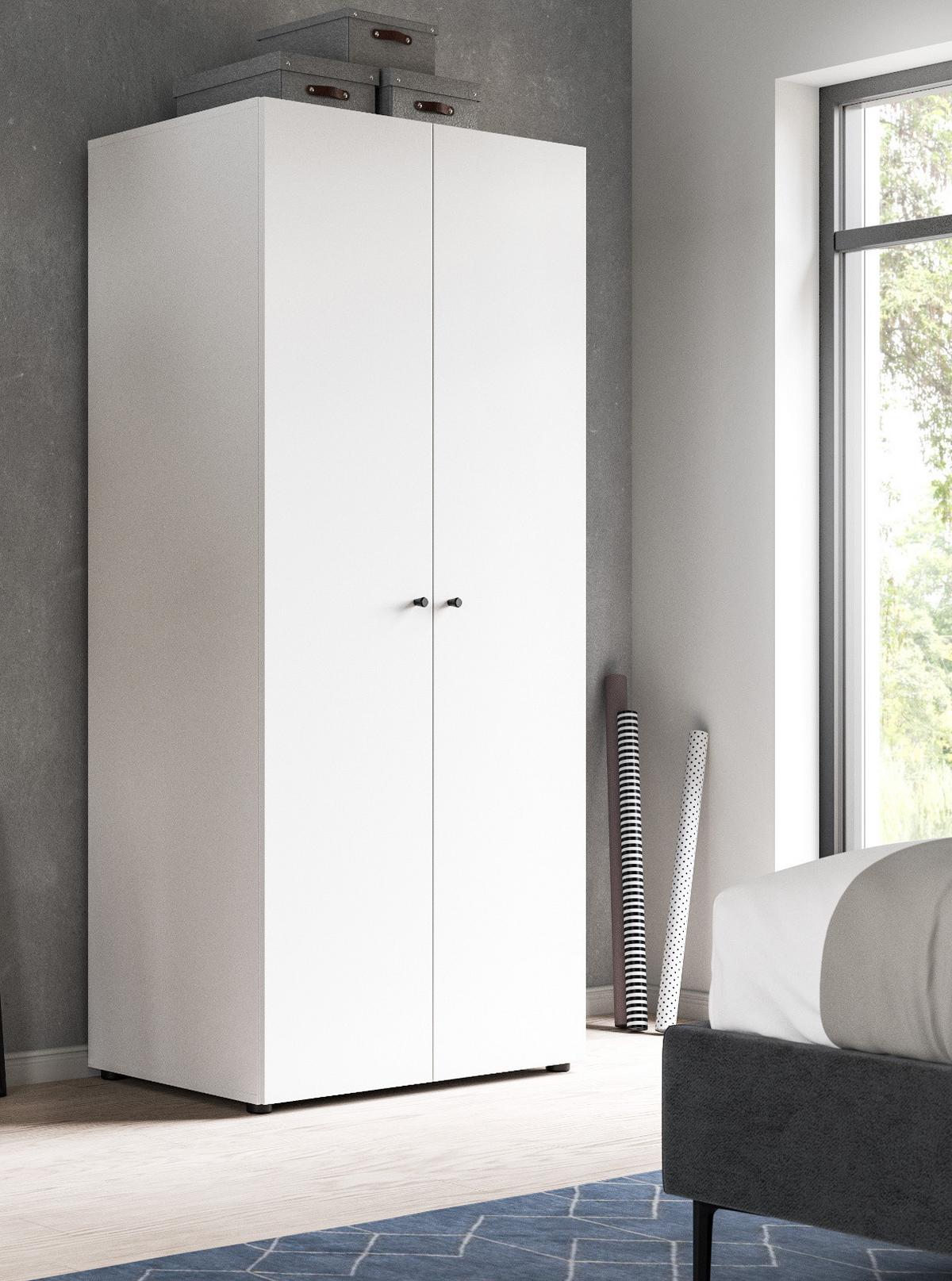 KLEIDERSCHRANK weiß 2-türig 80 cm, Drehtürenschrank mit Kleiderstange - Schwarz/Weiß, Holzwerkstoff/Kunststoff (80/176/51cm) - Inn.Furn