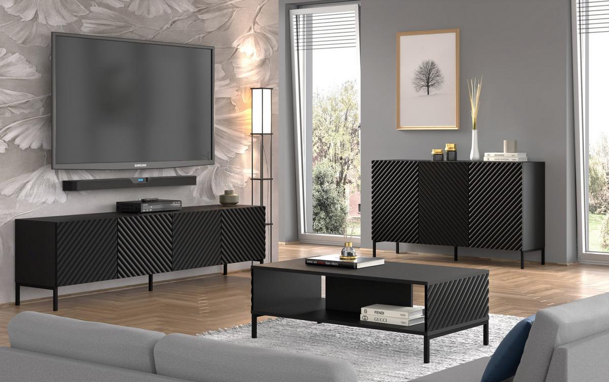 KOMMODE Schwarz, Schwarz 150/87/42 - Schwarz, Holzwerkstoff (150/87/42cm) - RAUMHIRSCH FURNITURE