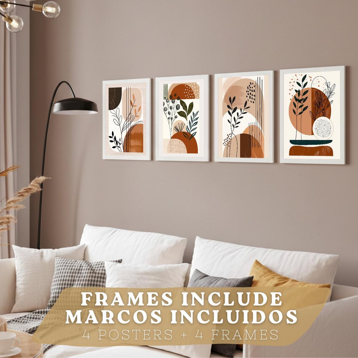POSTER 4er Kunstdruck-Set Wandbilder Botanisch Abstrakt modern Wohnzimmer Deko, Schlafzimmer, Küche, Badezimmer Weißer Rahmen A3 - Weiß, Papier (29.7/1/42cm) - Nacnic