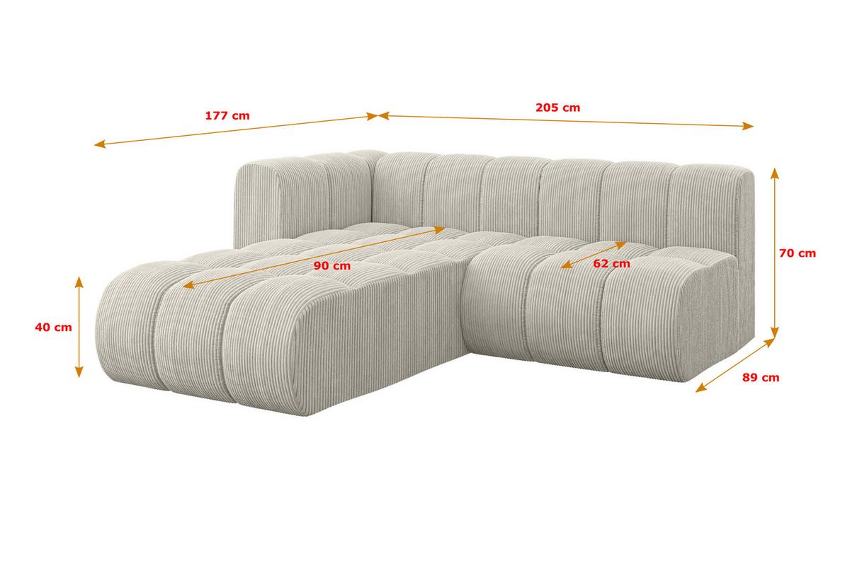 ECKSOFA modulares Sofa Darnel-L1 - 205x177x70 cm Creme - Hellgrau/Creme, Holzwerkstoff/Textil (205/177cm) - ALTDECOR