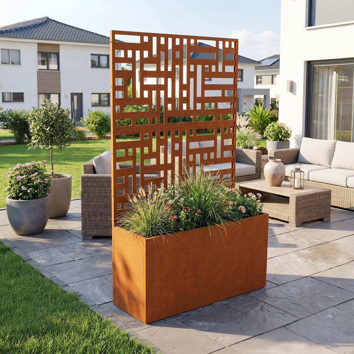 BLUMENKASTEN mit Trennwand Bernalda - Rostfarben, Metall (83/146/31cm) - casa.pro