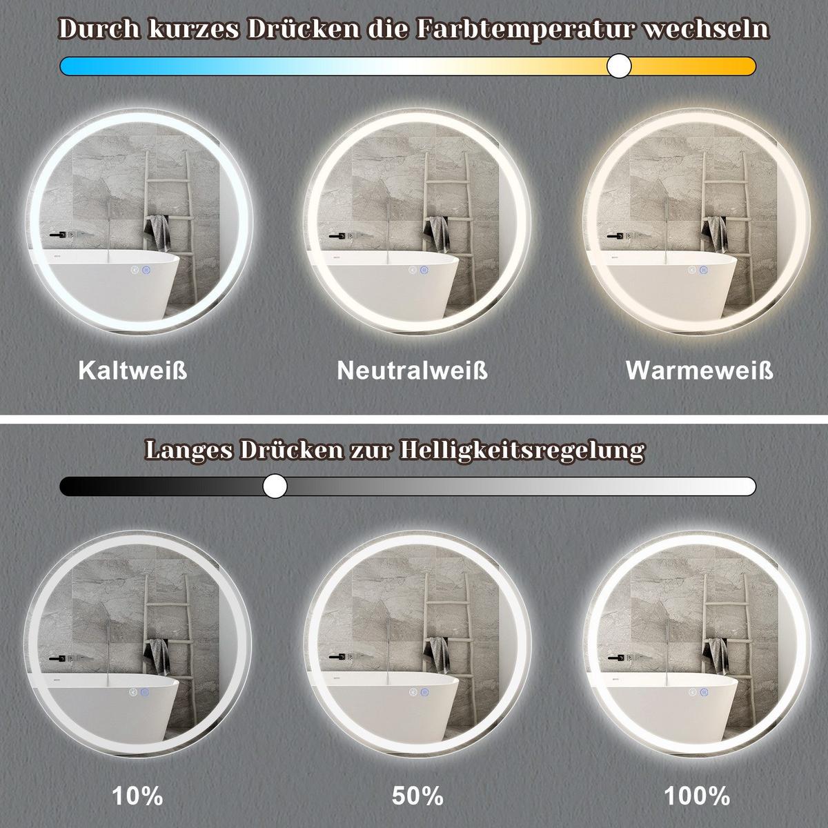 BADEZIMMERSPIEGEL Mainz mit LED-Leuchte Ø70 cm - Weiß, Glas (70/2.5/70cm) - Nettlife