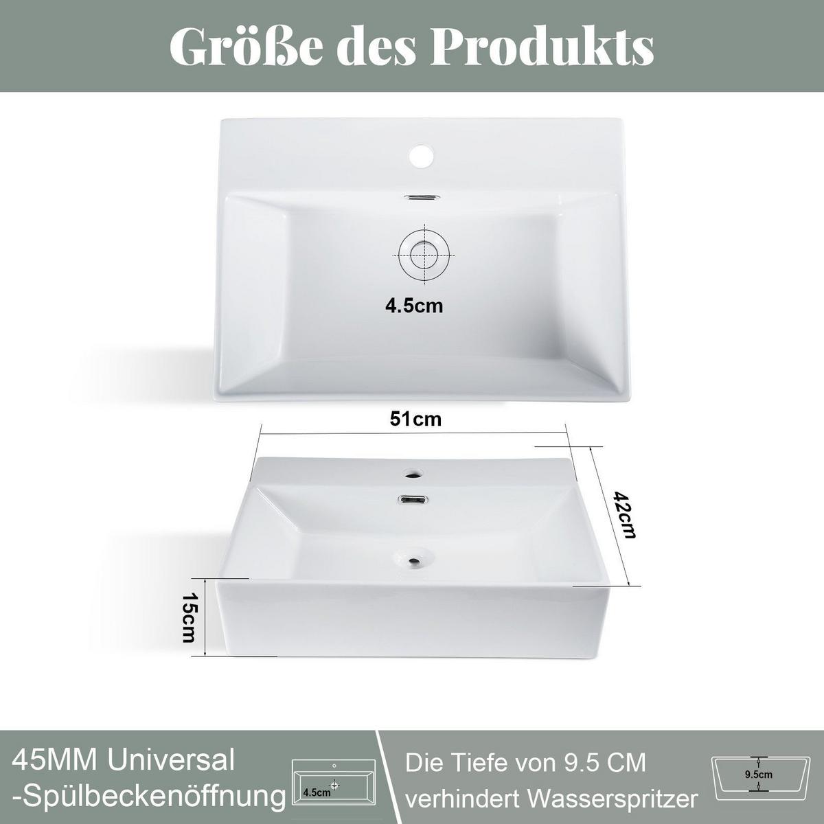 WASCHBECKEN Myxyn 51/42/15 cm - Weiß, Keramik (42/15/51cm) - ZMH