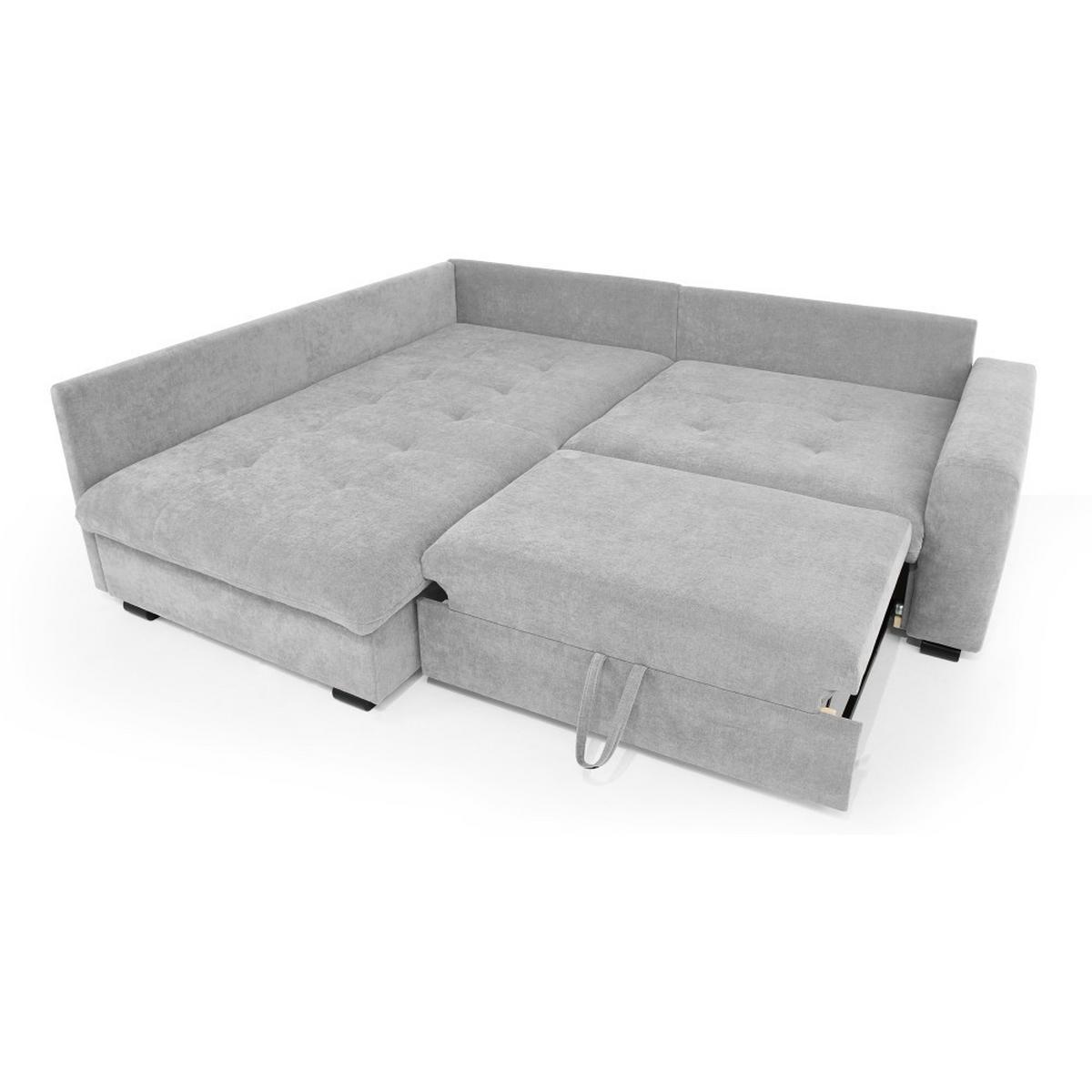 ECKSCHLAFSOFA Ramo mit Bettkasten, Topper gratis, Hellgrau, links - Hellgrau/Schwarz, Textil (190/229cm) - Beautysofa