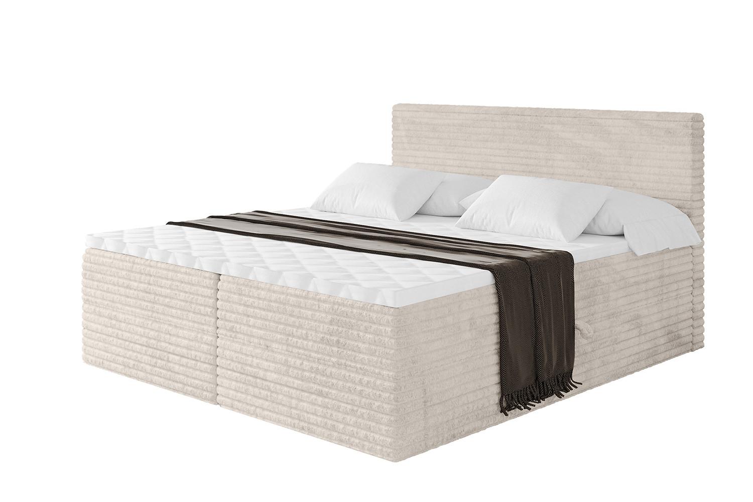 BOXBETT mit Matratze H3 und Lattenrost - TOLO-v1 - 120x200 Cord - Creme - Creme, Holzwerkstoff (120/200cm)