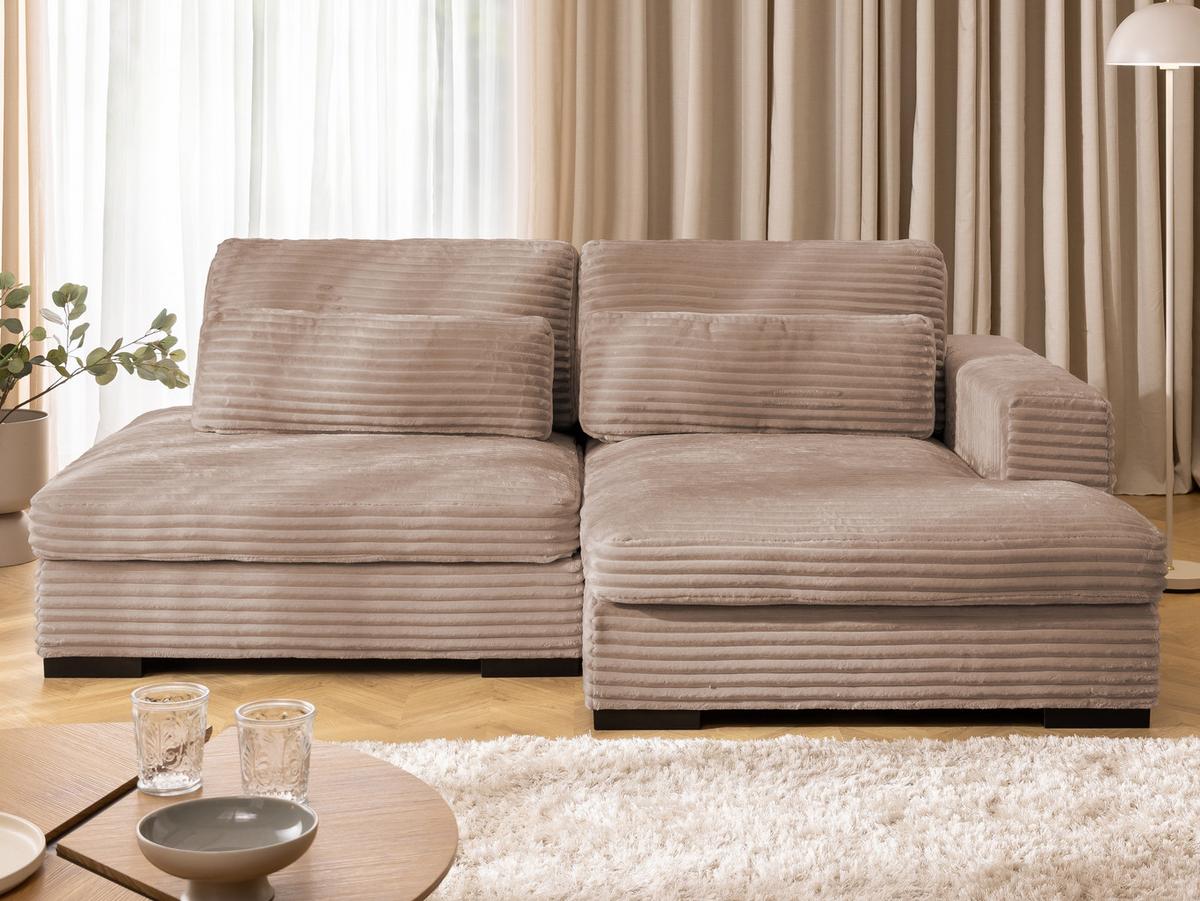 ECKSOFA Wolke mit tiefer Sitzfläche, Schlaffunktion und praktischem Bettkasten aus weichem Beige Cordstoff - Schwarz/Cappuccino, Holz/Kunststoff (225/162cm) - S-Style