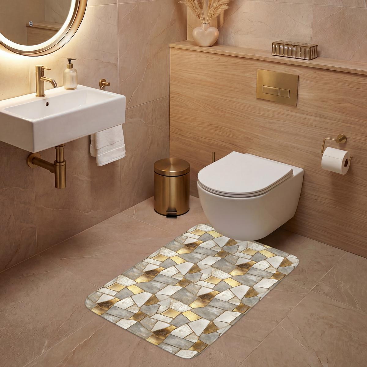 WC-VORLEGER Mosaik - Marmor - Gold Toilettenvorleger 60x90 cm - Champagner, Textil (60/1cm) - OnlyWow