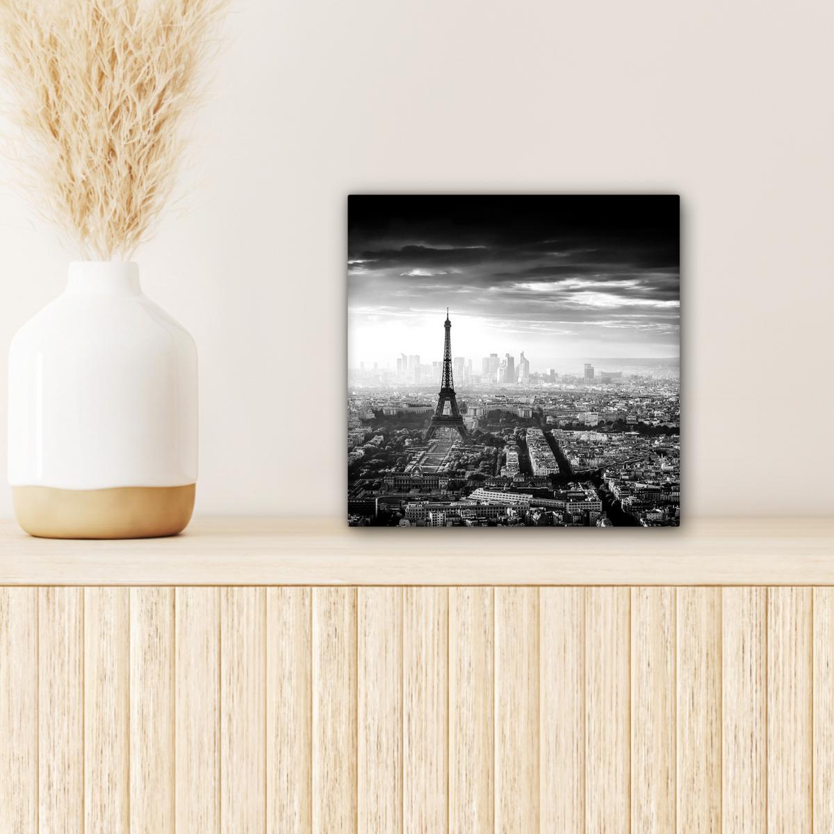 LEINWANDBILD Paris - Skyline - Eiffelturm - Stadt - Wolken Deko Wohnzimmer 20x20 cm - Dunkelgrau, Textil (20/20cm) - MuchoWow