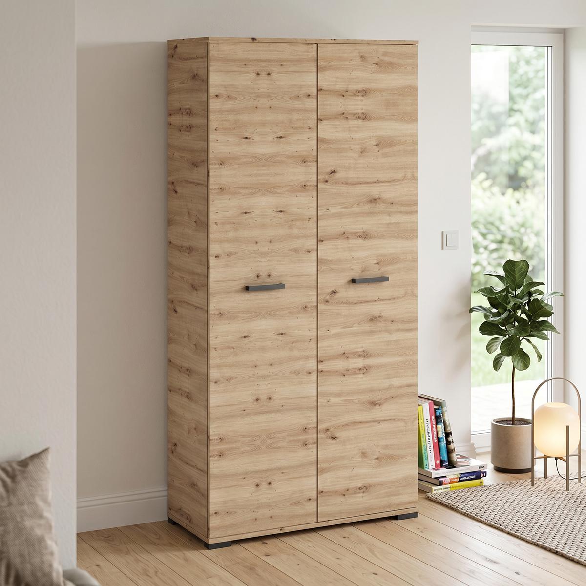 DREHTÜRENSCHRANK ALBANO 90/186/56cm 2-türig Eiche Artisan - Eiche Artisan, Holzwerkstoff (90/186/56cm) - MASSENO