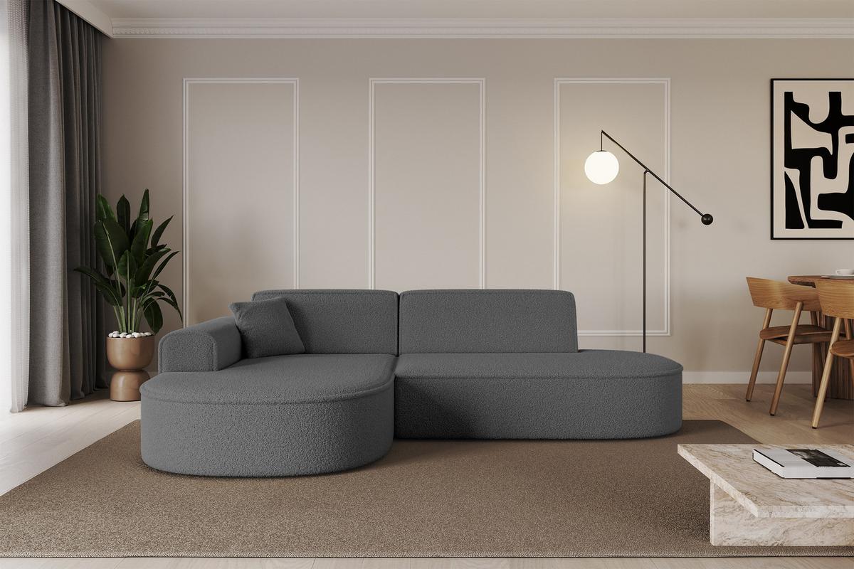 ECKSOFA Ottomane Links MARI-L1 - 243x171x79 cm Grau Bouclé - Schwarz/Grau, Holzwerkstoff/Kunststoff (163/234cm) - ALTDECOR