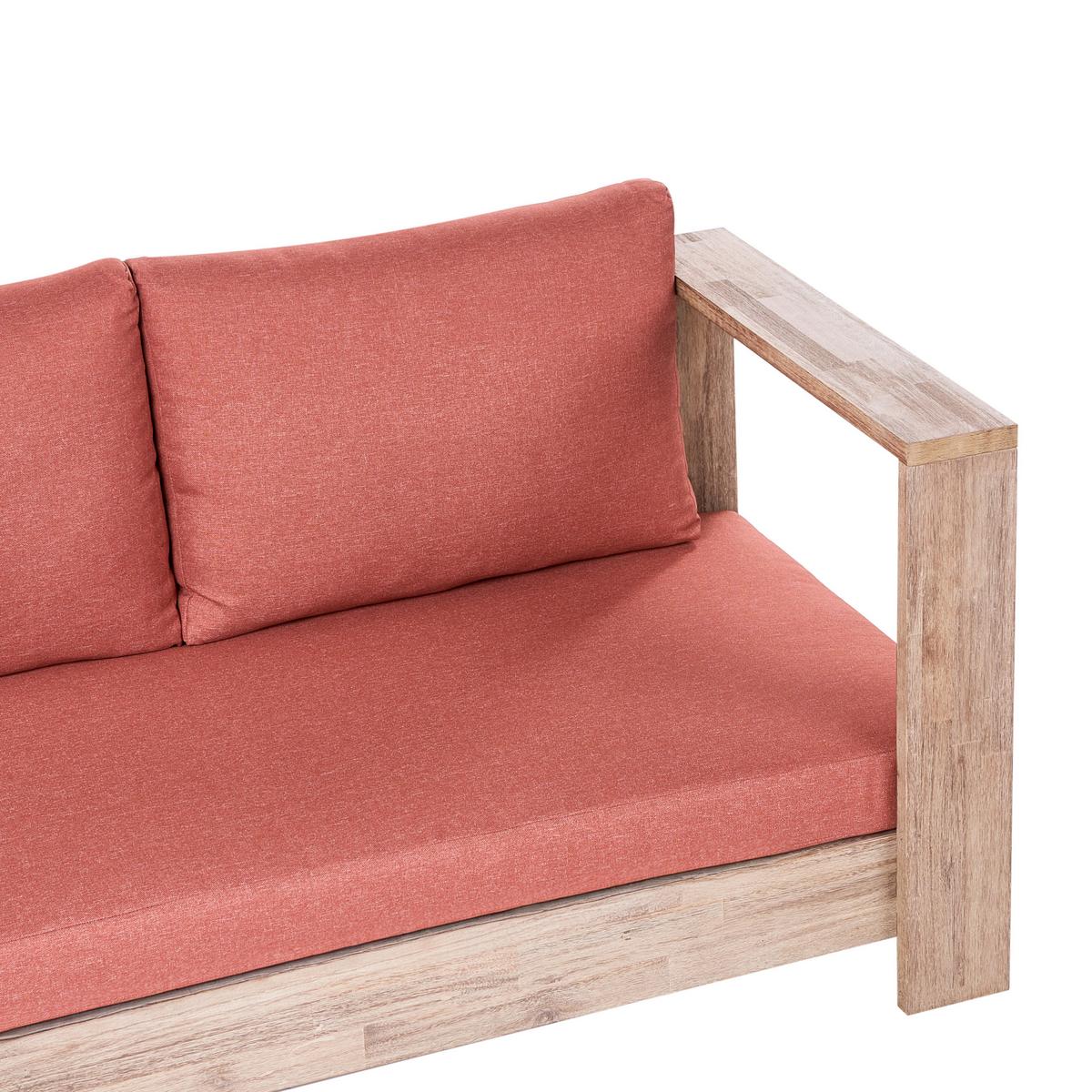GARTENECKSOFA 5-Sitzer zertifiziertes Akazienholz linksseitig Rot Marettimo - Hellbraun/Rot, Holz (225/64/212cm) - Beliani