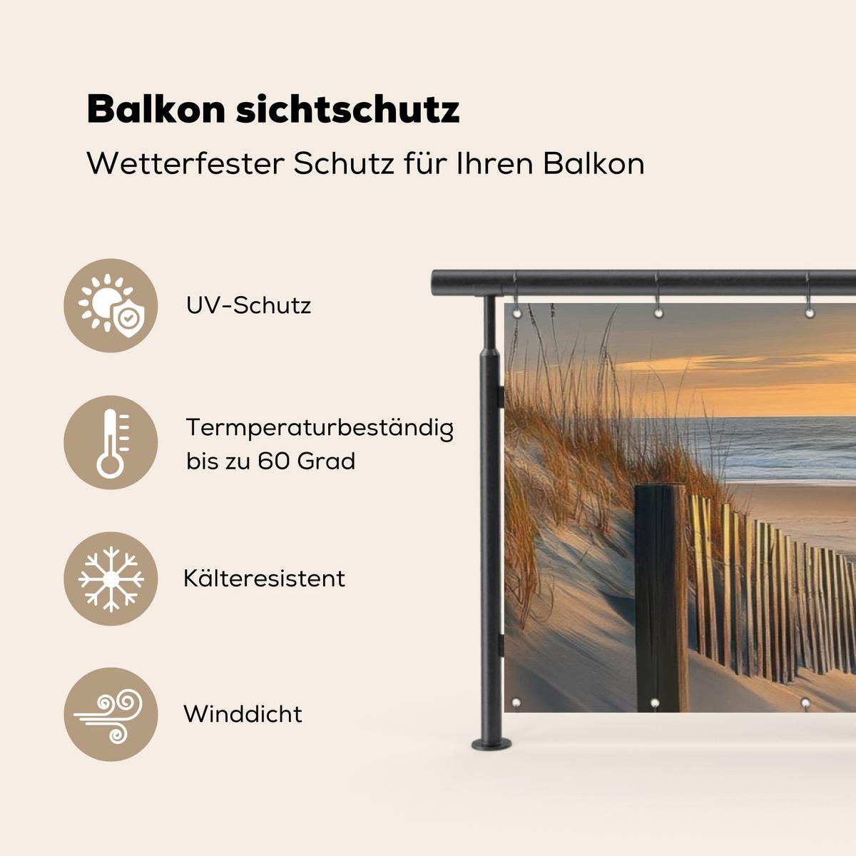 BALKON-SICHTSCHUTZ Strand - Dünen - Sonnenuntergang Witterungsbeständig 300x75 cm - Sandfarben, Kunststoff (300/75cm) - MuchoWow