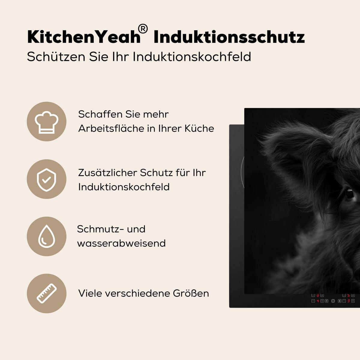 HERDABDECKPLATTE Scottish Highlander - Schwarz - Kalb - Kuh Ceranfeldabdeckung 85x52 cm - Schwarz, Kunststoff (85/52/0.2cm) - MuchoWow