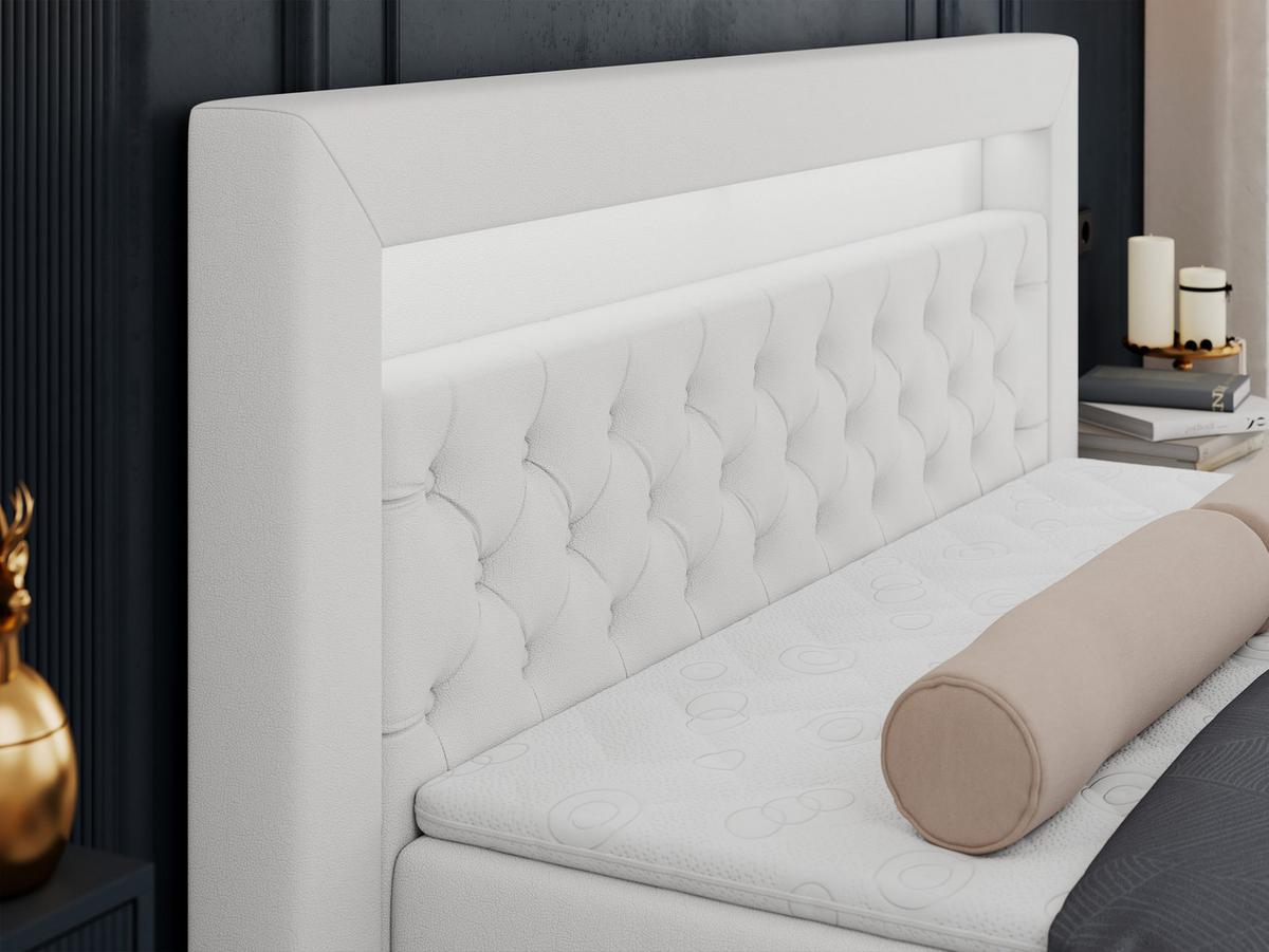 BOXBETT GOLD-6 LED 120/200 Weiß Kunstleder - H4 - Weiß, Holz/Textil (120/200cm) - MKS