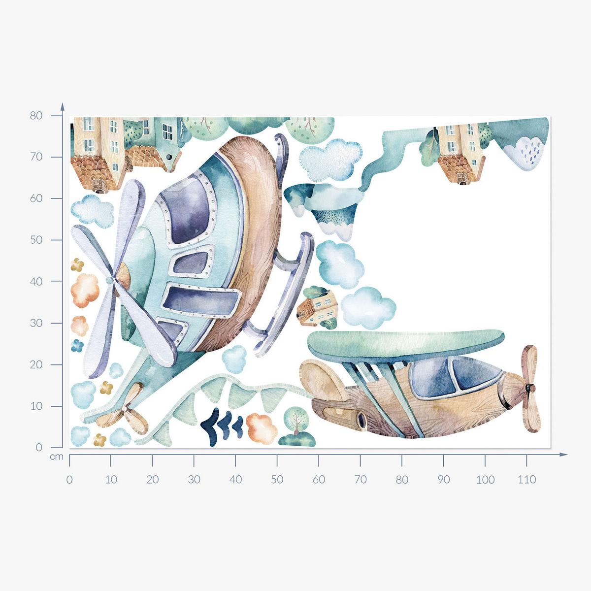 WANDAUFKLEBER 80x116cm - Hubschrauber und Flugzeug - Multicolor, Kunststoff (80/116/0.1cm) - Wallfluent