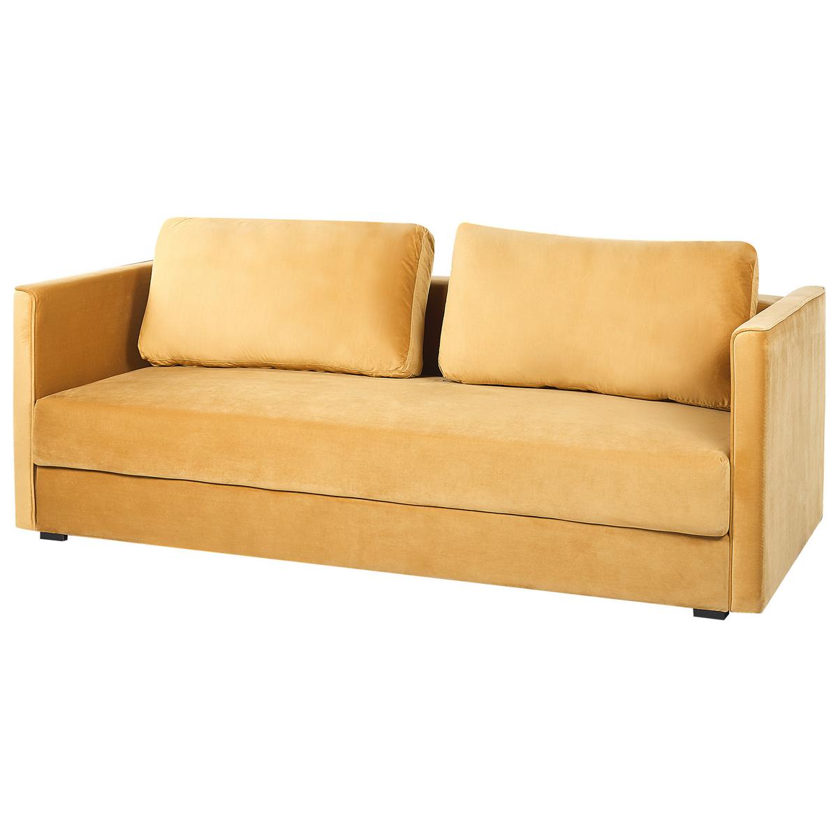 3-SITZER-SCHLAFSOFA Samtstoff Gelb Eksjo - Gelb, Textil (220/87/102cm) - Beliani
