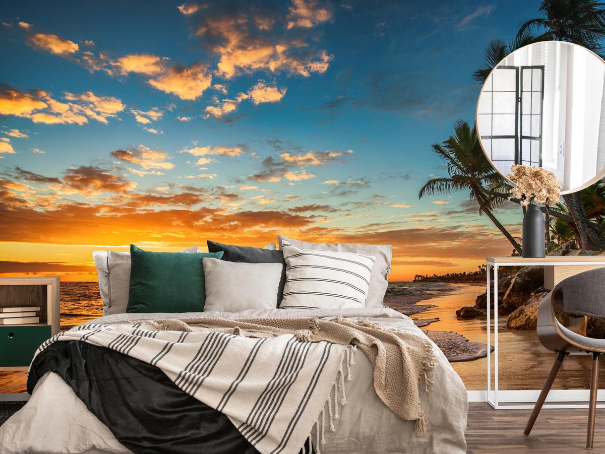 FOTOTAPETE Strand Meer Sonnenuntergang Natur 3D 450x315 - Gelb/Orange, Papier (450/315cm) - Muralo
