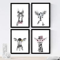 POSTER Set mit 4 Kindern Tieren mit Gläsern und Federn A4 Schwarzer Rahmen - Schwarz, Papier (29.7/3cm) - Nacnic
