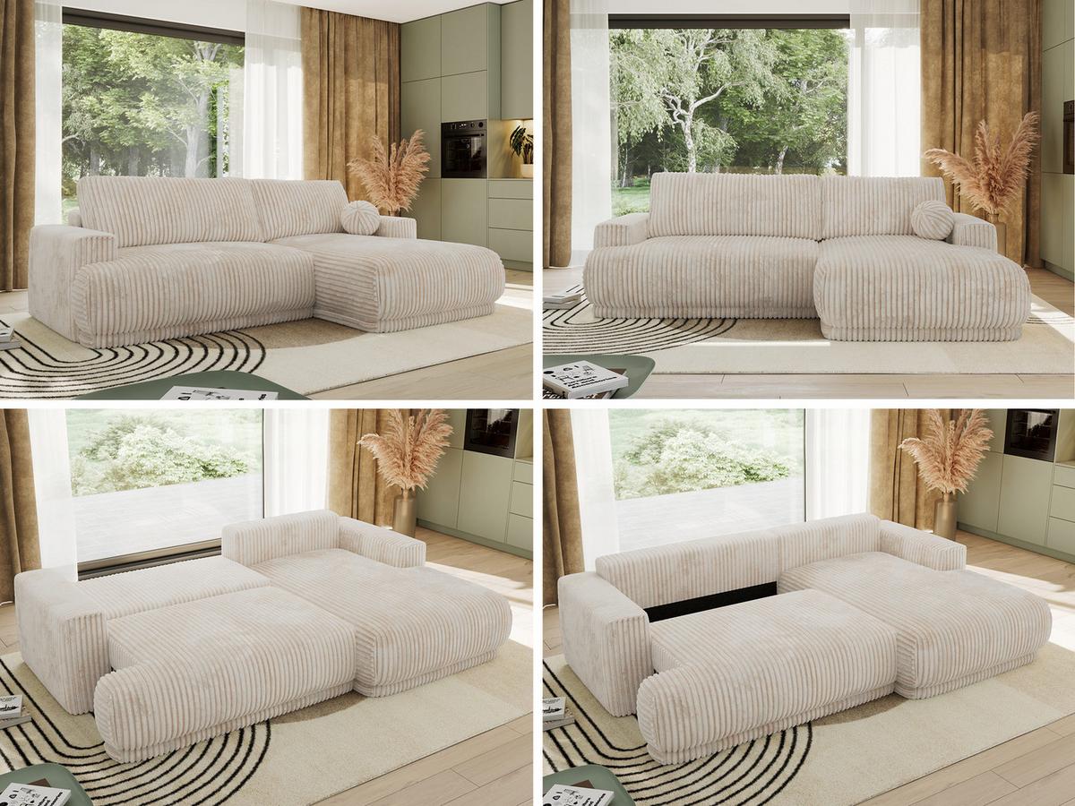 ECKSCHLAFSOFA RINA L Beige Cord - rechts - Beige/Schwarz, Kunststoff/Textil (170/267cm) - MKS