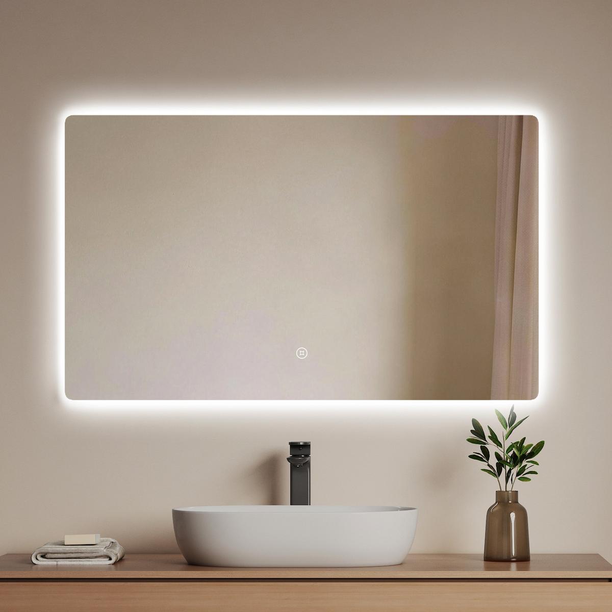 BADSPIEGEL LED abgerundet 3 Farbtemperaturen Touch-Schalter 100/60 cm - Transparent, Glas (100/60/3cm) - EMKE