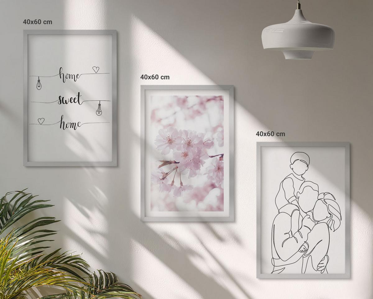 BILDER SET 3er Set - 40x60 cm Silberner Rahmen - Blumenfamilie minimalistisch - Silberfarben, Kunststoff (40/60cm) - TULUP
