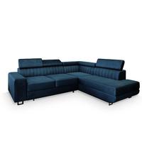 ECKSOFA NOLA R-S Blau Velours-Stoff mit Schlaffunktion - Blau/Silberfarben, Holz/Textil (253/190cm) - MASSENO