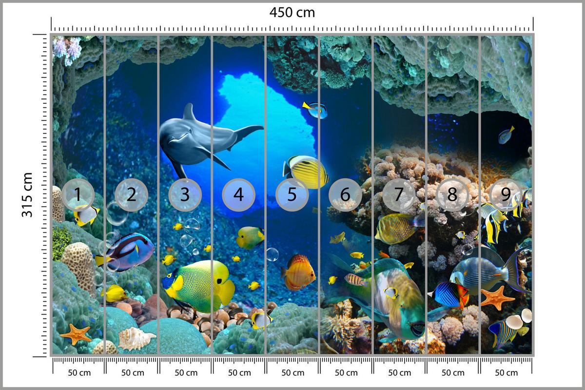 FOTOTAPETE für Badezimmer Unterwasser Korallenriffe Fische 450x315 - Türkis/Blau, Papier (450/315cm) - Muralo