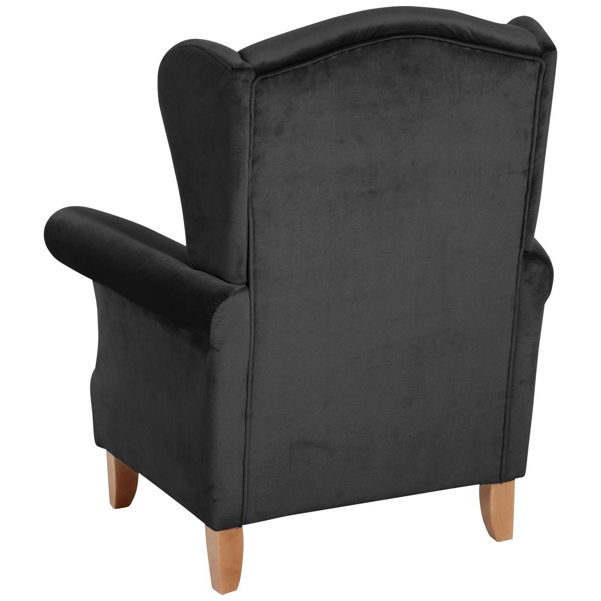 OHRENSESSEL Katria Bezug Samtvelours Buche natur / schwarz - Schwarz, Kunststoff (88/108/84cm) - 58aufmkessel