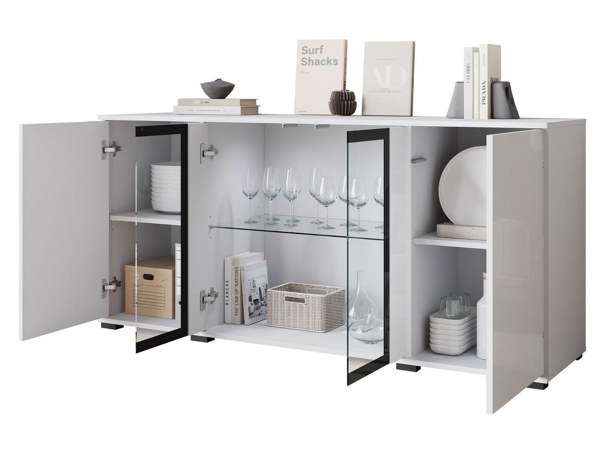KOMMODE Caro SB 154 4D mit weißer LED Beleuchtung - Eiche Wotan/Schwarz, Holzwerkstoff/Kunststoff (150/70/40cm) - MIRJAN24