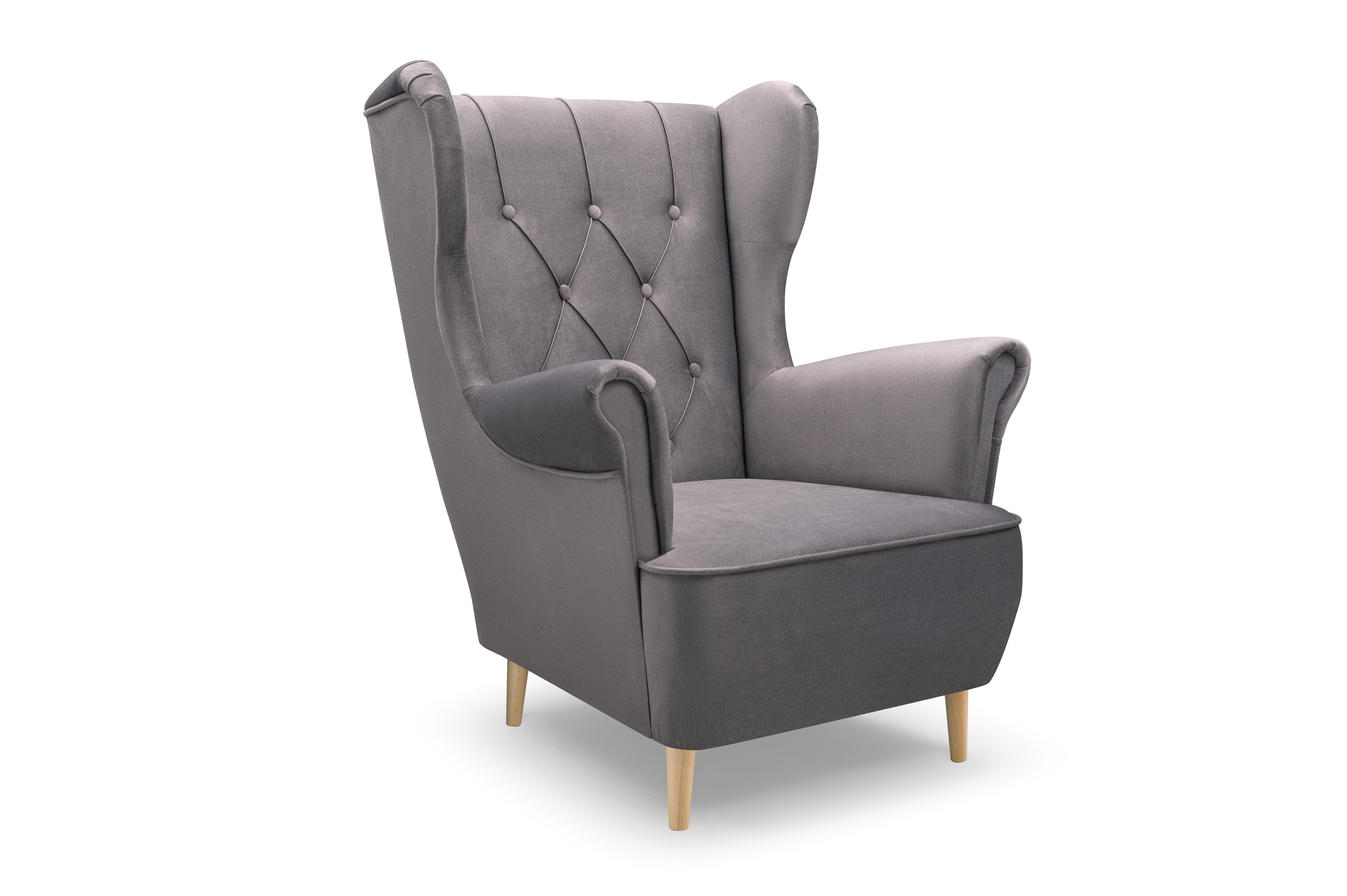 SESSEL TIBER, Polstersessel Glamour Loungesessel, Velours-Stoff Grau - Grau, Holz/Holzwerkstoff (75/104/85cm) - MASSENO