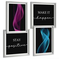 BILDER SET 4er Set - 50x50 cm & 40x60 cm Silberner Rahmen - Neonlinienwellen im Hintergrund - Silberfarben, Kunststoff (50/50cm) - TULUP