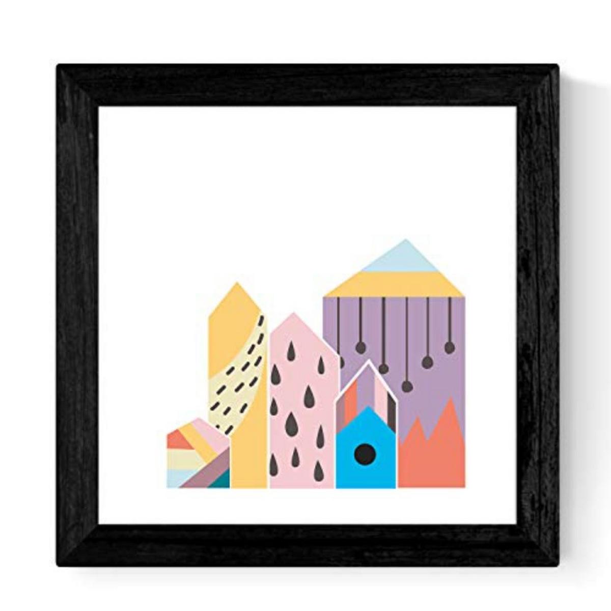 POSTER Set mit 4 natur skandinavischen 25x25 cm Schwarzer Rahmen - Schwarz, Papier (25/3cm) - Nacnic