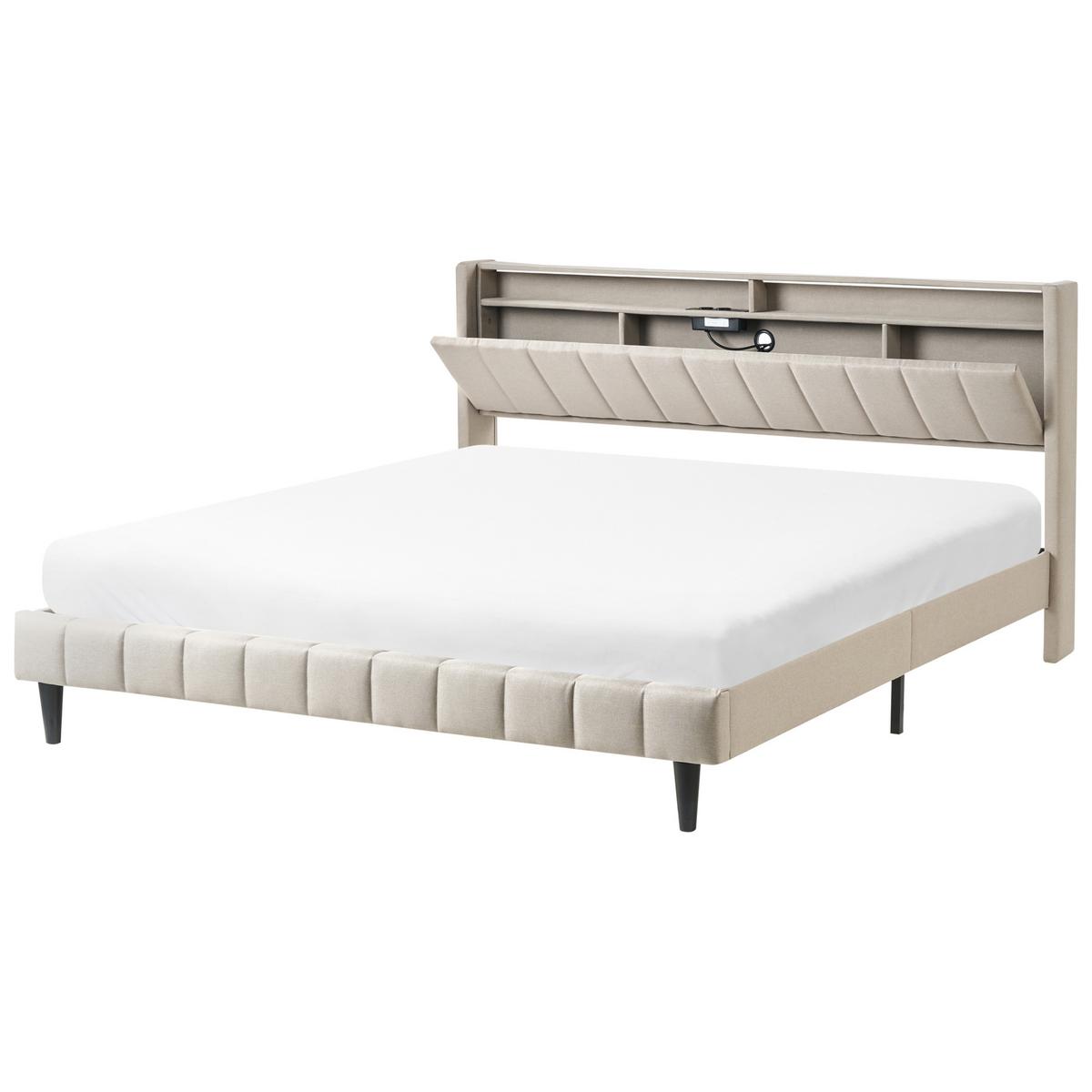 BETT mit LED 180/200 cm Stoff Hellbeige Beaulieu - Beige, Textil (180/200cm) - Beliani