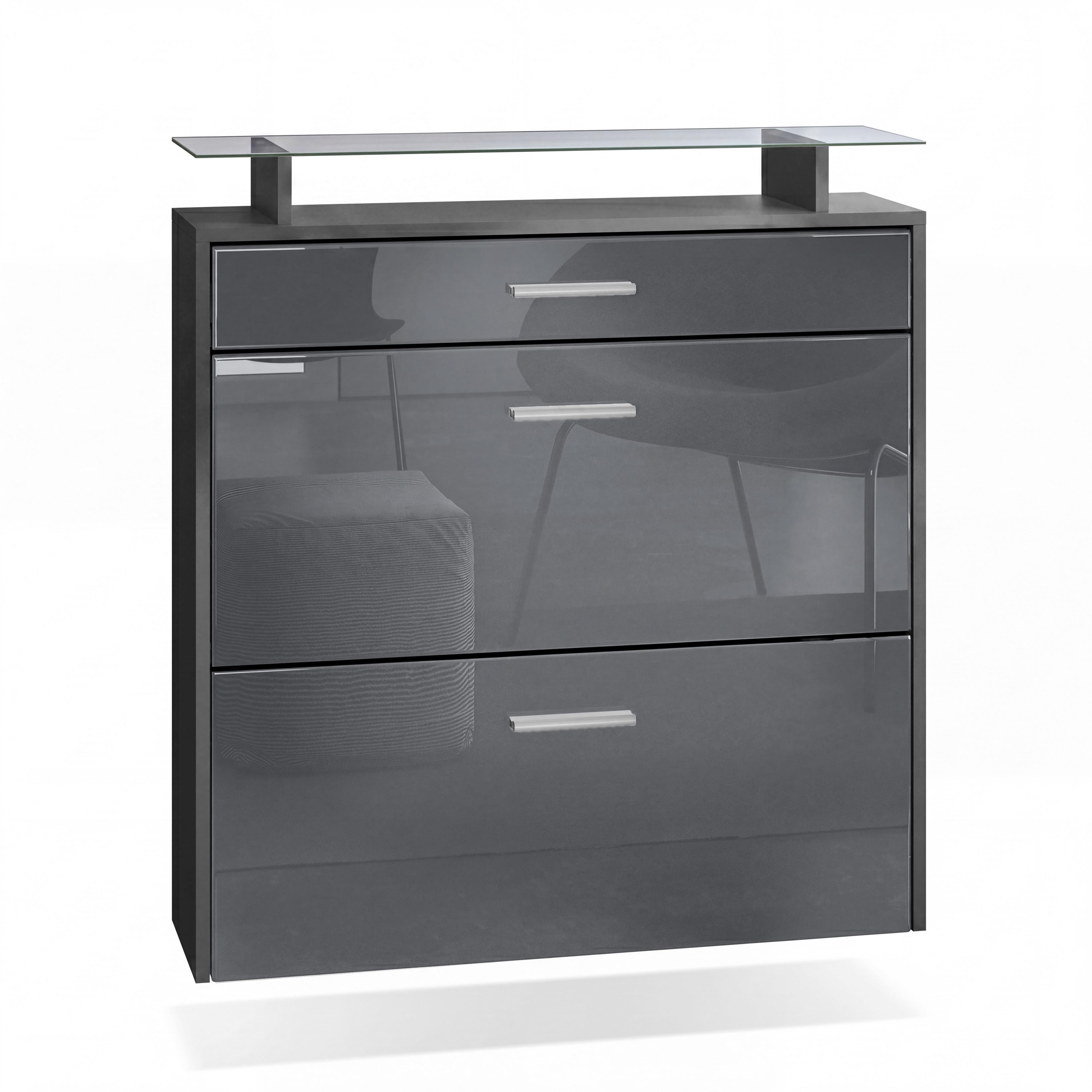 SCHUHSCHRANK Malea Fronten in Grau Hochglanz - Grau, Holzwerkstoff (89/96/23cm) - Vladon