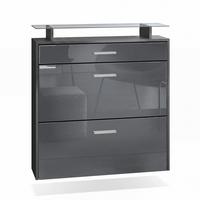 SCHUHSCHRANK Malea Fronten in Grau Hochglanz - Grau, Holzwerkstoff (89/96/23cm) - Vladon