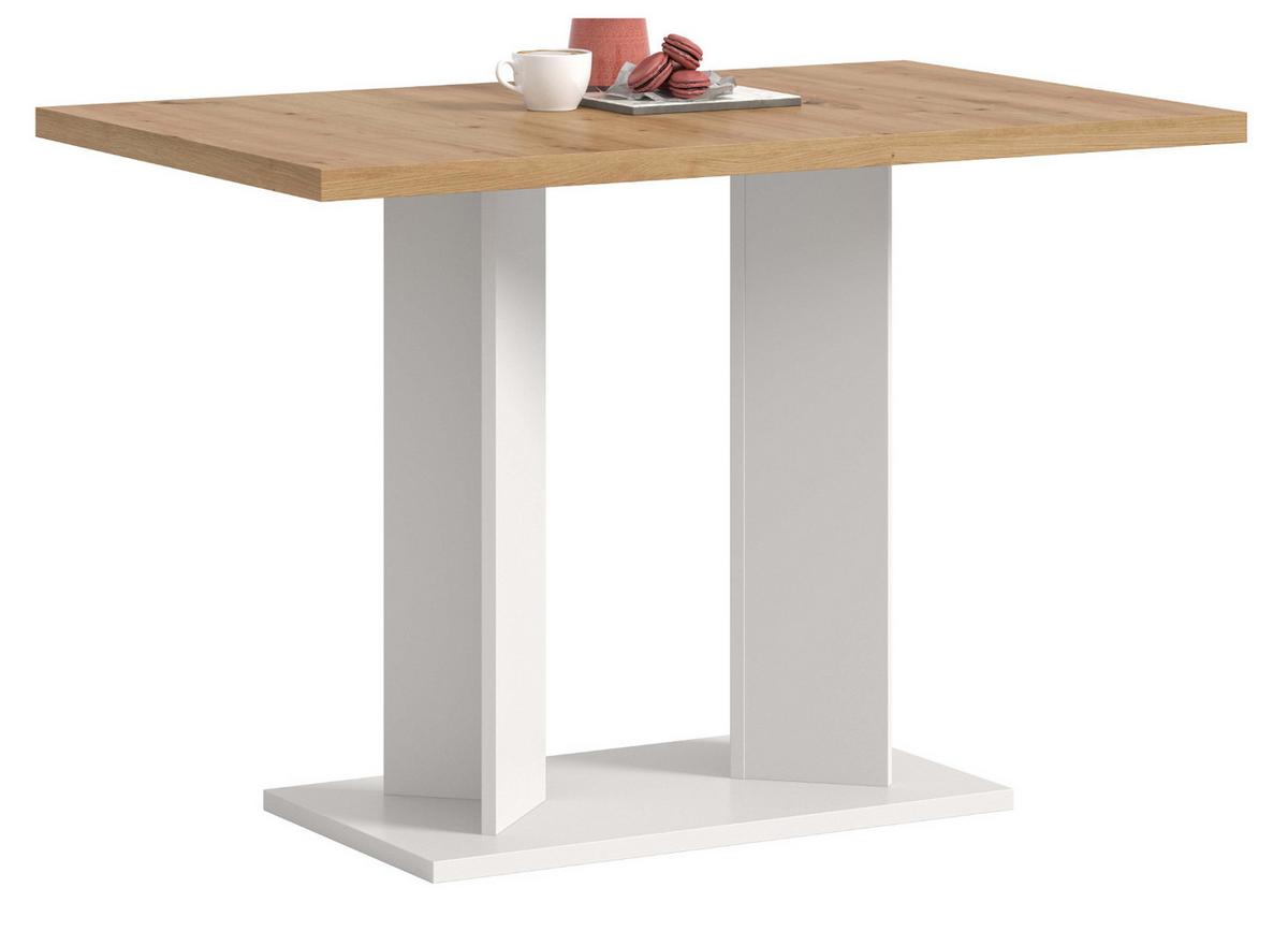 ESSTISCH Eiche Artisan, weiß 110 x 70 cm, Säulentisch modern - Eiche Artisan/Weiß, Holzwerkstoff (70/110/76cm) - Inn.Furn