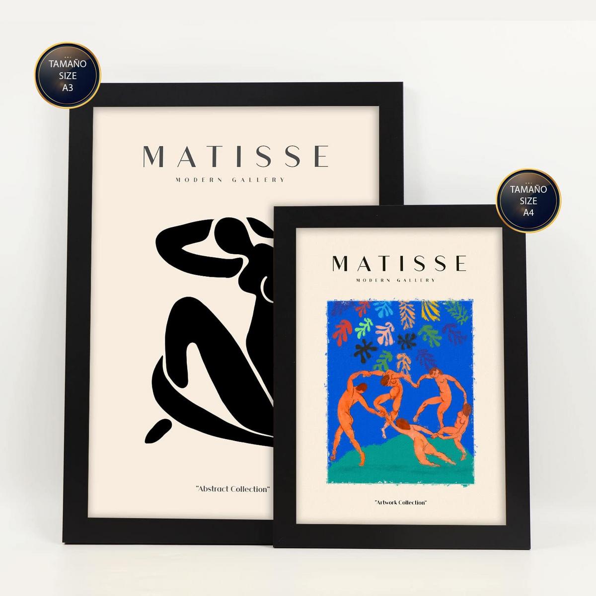 POSTER Set Mit 6 Von Picasso Und Matisse Abstrakte Gemälde Drucke Des Fauvismus Und Surrealismus Für Innenarchitektur A3 & A4 Schwarzer Rahmen - Schwarz, Papier (29/3cm) - Nacnic